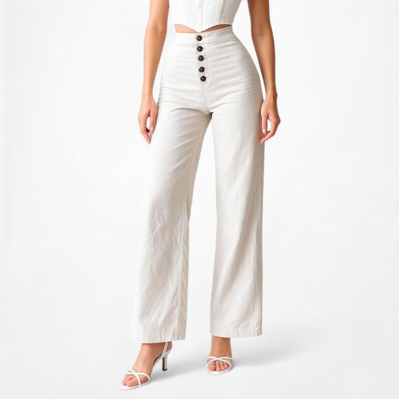 Cupcakes and Cashmere High Waisted Beige Cropped Culotte Pants Size XS/S - Picture 1 of 6